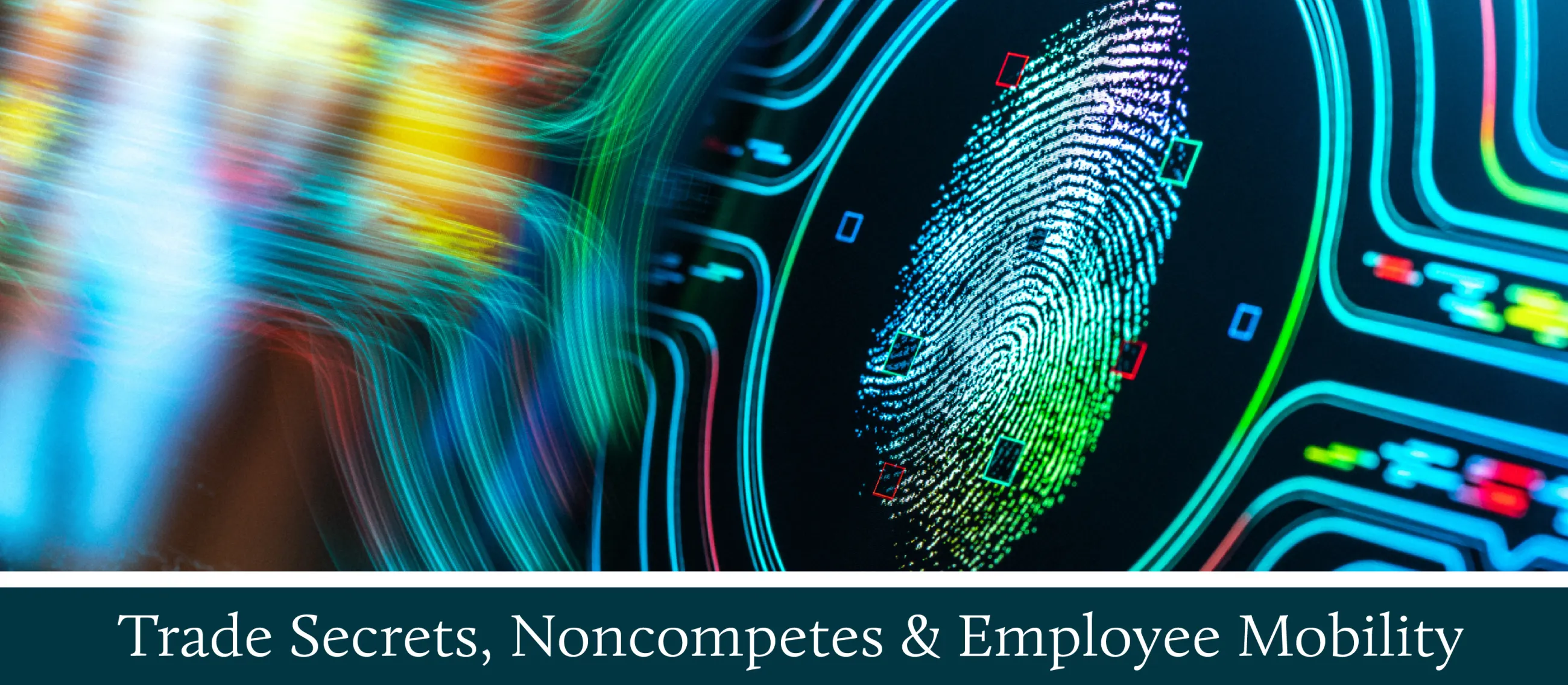 Digital fingerprint graphic with trade secrets text.